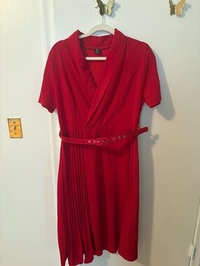 Women’s Red Faux-Wrap Belted Dress